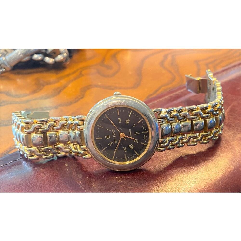 Women's 34mm Suizo Watch, Gold Tone with black Face, Bracelet Band